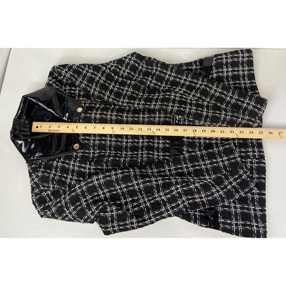 C Wonder Christian Siriano Tweed Moto Jacket Black White Faux Leather Trim M - Picture 7 of 12